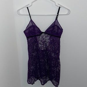 VICTORIA SECRET BABYDOLL SLIP DRESS LINGERIE PURPLE LACE XS